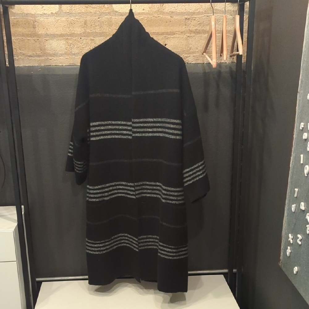 Black and White Striped Long Cardigan